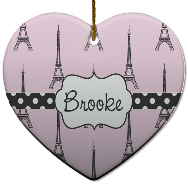 Eiffel Tower Ceramic Flat Ornament - Heart (Front)