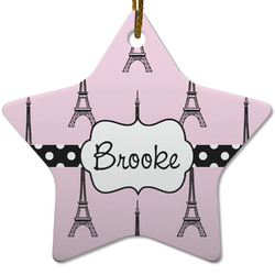Eiffel Tower Star Ceramic Ornament w/ Name or Text