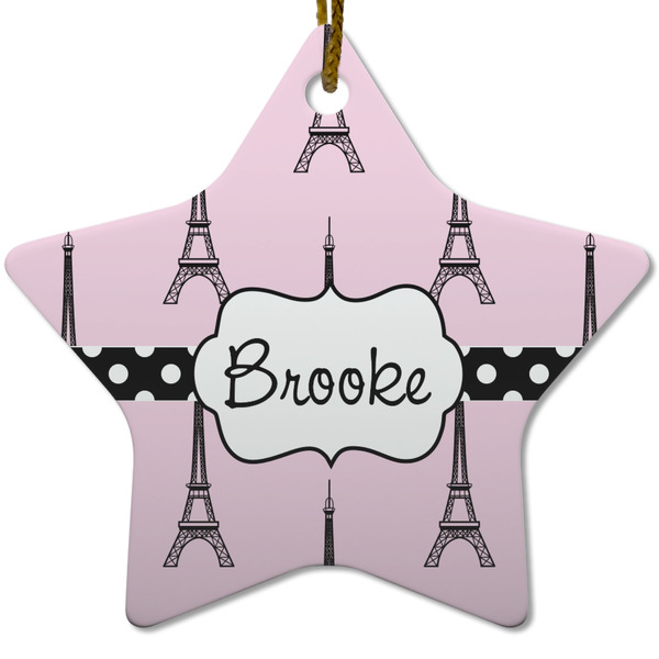 Custom Eiffel Tower Star Ceramic Ornament w/ Name or Text