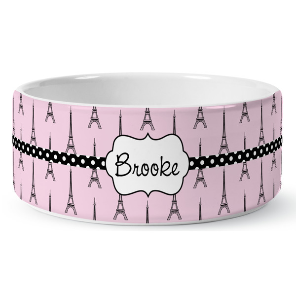Custom Eiffel Tower Ceramic Dog Bowl - Large (Personalized)