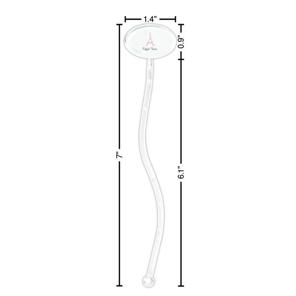 Eiffel Tower Clear Plastic 7" Stir Stick - Oval - Dimensions