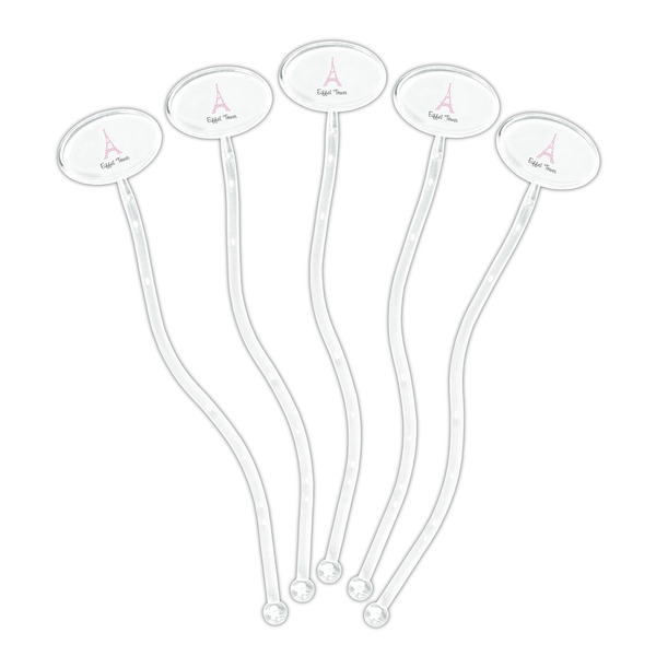 Eiffel Tower Clear Plastic 7" Stir Stick - Oval - Fan