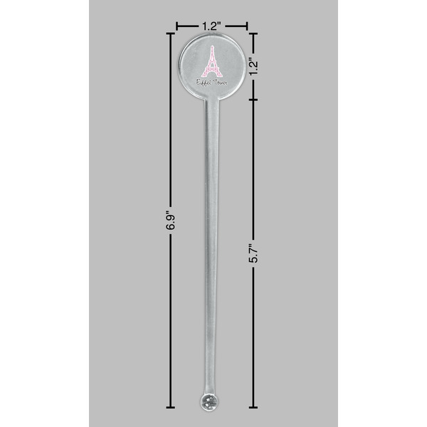 Eiffel Tower Clear Plastic 7" Stir Stick - Round - Dimensions