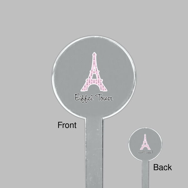 Eiffel Tower Clear Plastic 7" Stir Stick - Round - Front & Back
