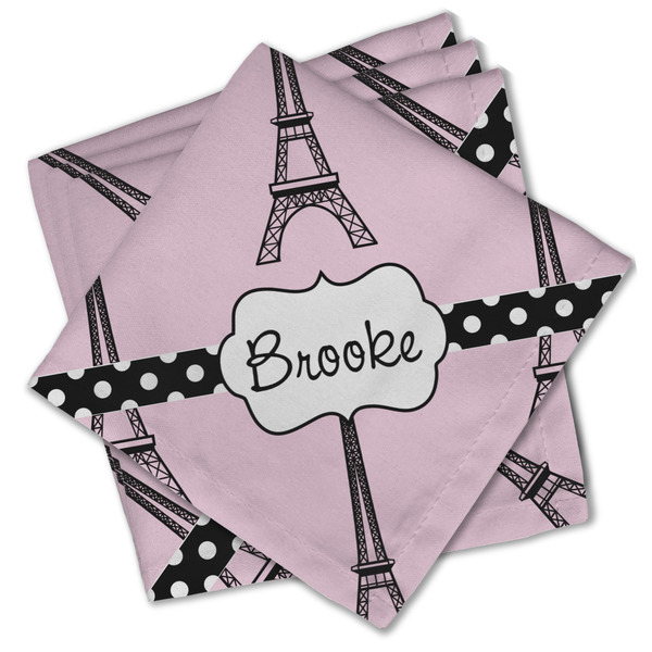 Custom Eiffel Tower Cloth Cocktail Napkins - Set of 4 w/ Name or Text