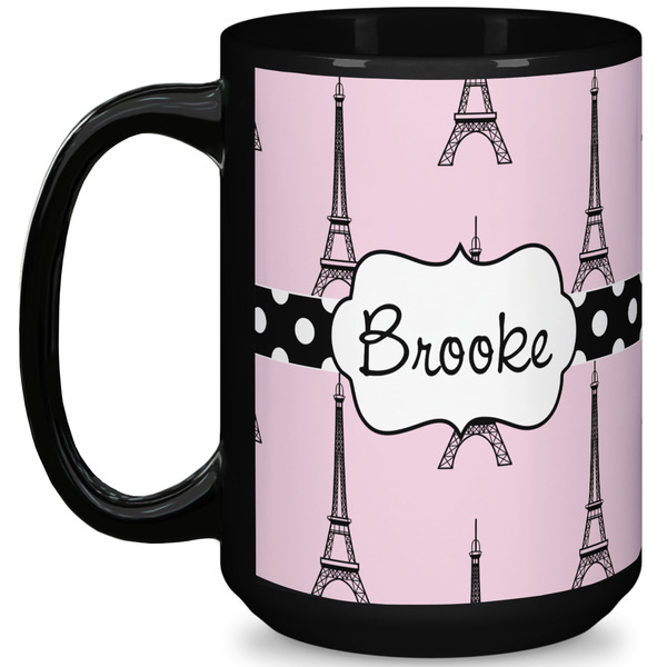 Custom Eiffel Tower 15 Oz Coffee Mug - Black (Personalized)