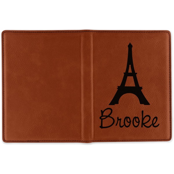 Eiffel Tower Cognac Leather Passport Holder Outside Single Sided - Apvl