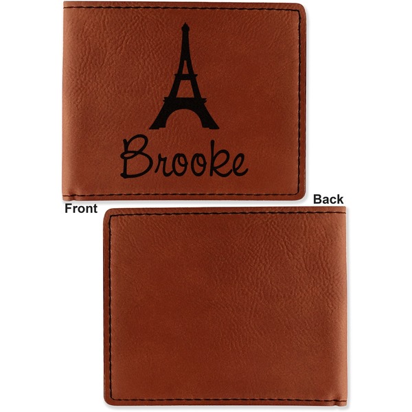 Eiffel Tower Cognac Leatherette Bifold Wallets - Front and Back Single Sided - Apvl