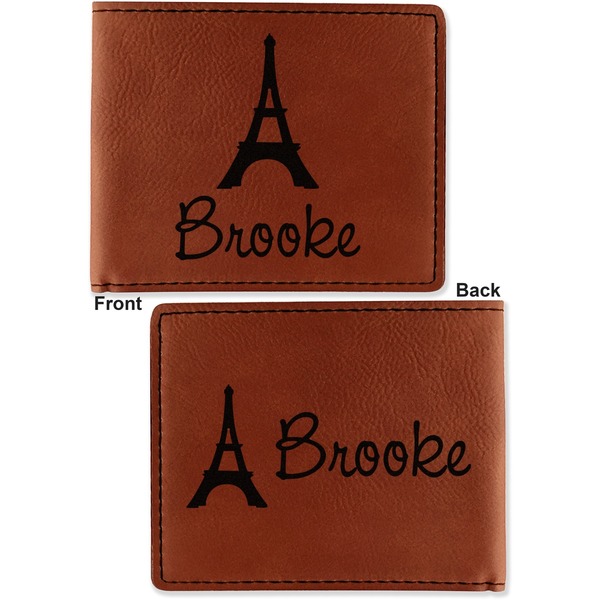 Eiffel Tower Cognac Leatherette Bifold Wallets - Front and Back