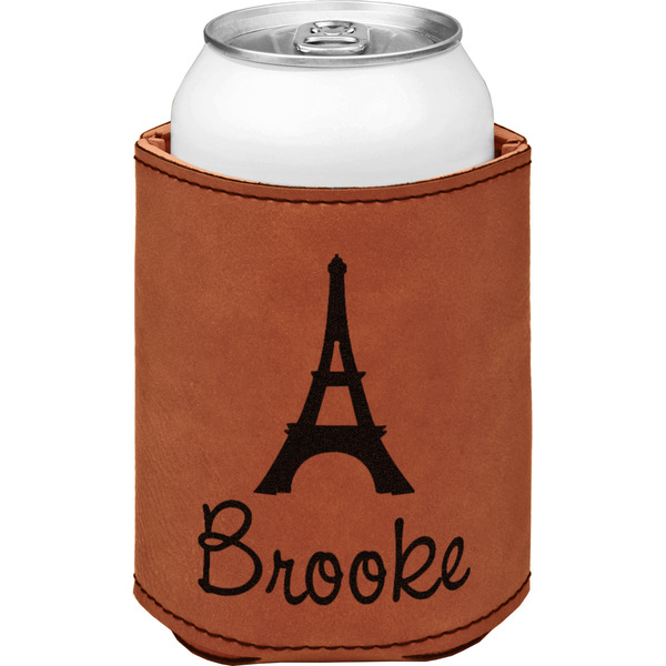 Eiffel Tower Cognac Leatherette Can Sleeve - Single Front