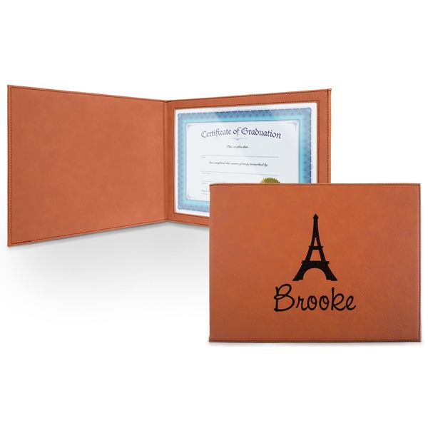 Custom Eiffel Tower Leatherette Certificate Holder - Front (Personalized)