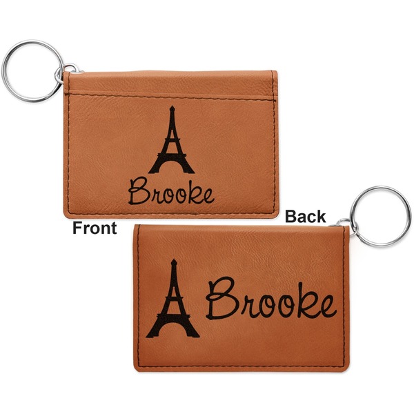 Eiffel Tower Cognac Leatherette Keychain ID Holders - Front and Back Apvl