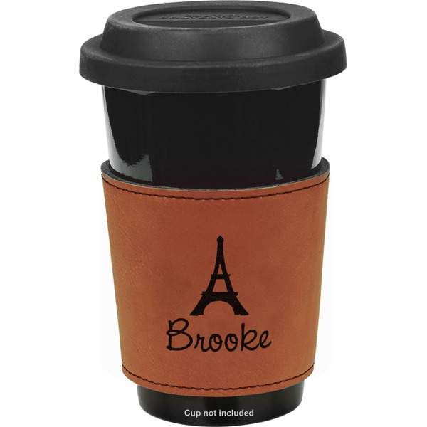 Eiffel Tower Cognac Leatherette Mug Sleeve - Front