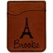 Eiffel Tower Cognac Leatherette Phone Wallet close up