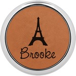 Eiffel Tower Set of 4 Leatherette Round Coasters w/ Silver Edge (Personalized)