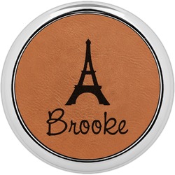 Eiffel Tower Leatherette Round Coaster w/ Silver Edge - Single or Set (Personalized)