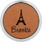Eiffel Tower Cognac Leatherette Round Coasters w/ Silver Edge - Single