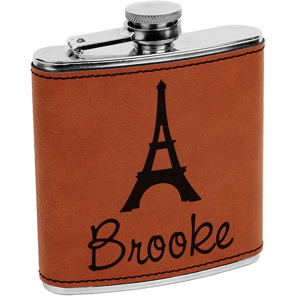 Custom Eiffel Tower Leatherette Wrapped Stainless Steel Flask (Personalized)