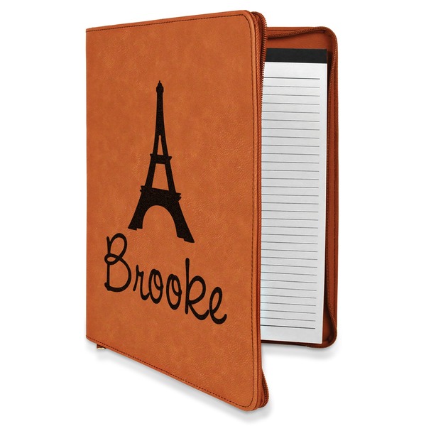 Custom Eiffel Tower Leatherette Zipper Portfolio with Notepad - Double Sided (Personalized)