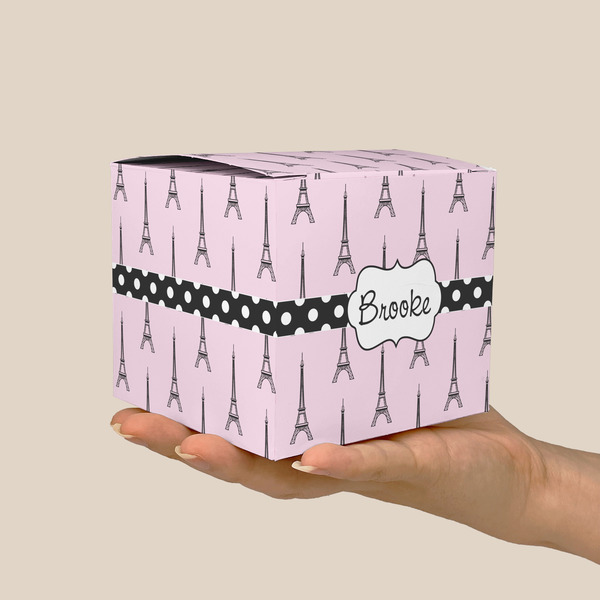 Eiffel Tower Cube Favor Gift Box - On Hand - Scale View