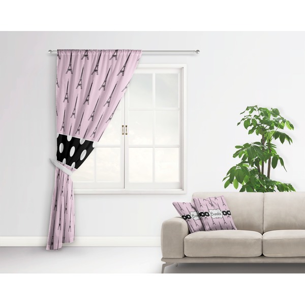 Eiffel Tower Curtain With Window and Rod - in Room Matching Pillow