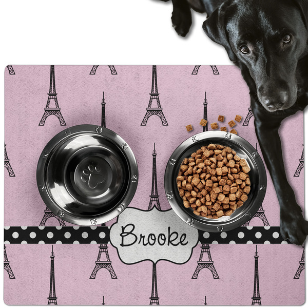 Custom Eiffel Tower Dog Food Mat - Large w/ Name or Text