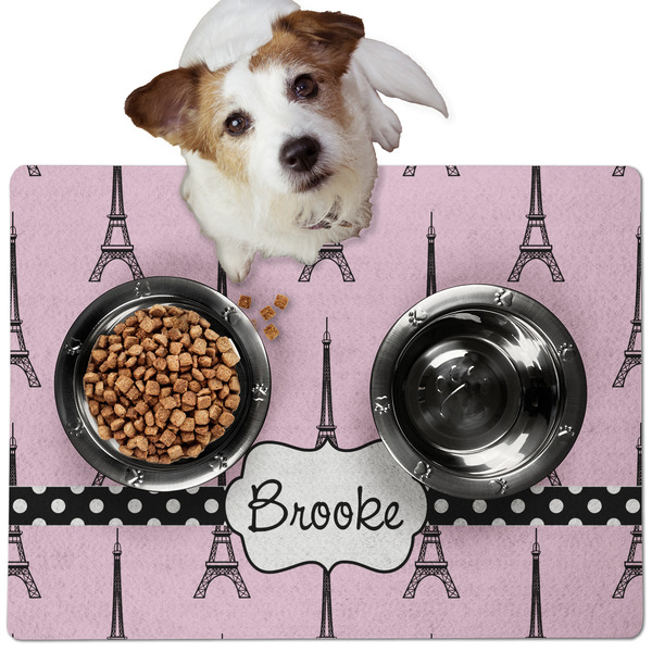 Custom Eiffel Tower Dog Food Mat - Medium w/ Name or Text