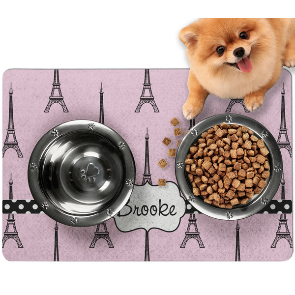 Custom Eiffel Tower Dog Food Mat - Small w/ Name or Text