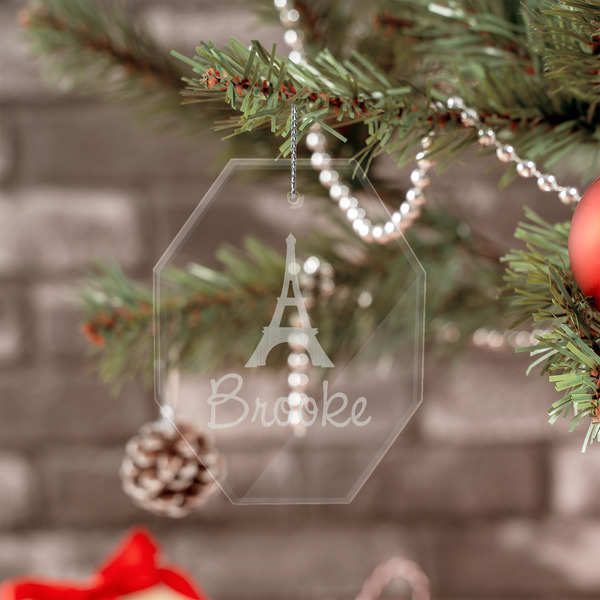Eiffel Tower Engraved Glass Ornaments - Octagon (Lifestyle)