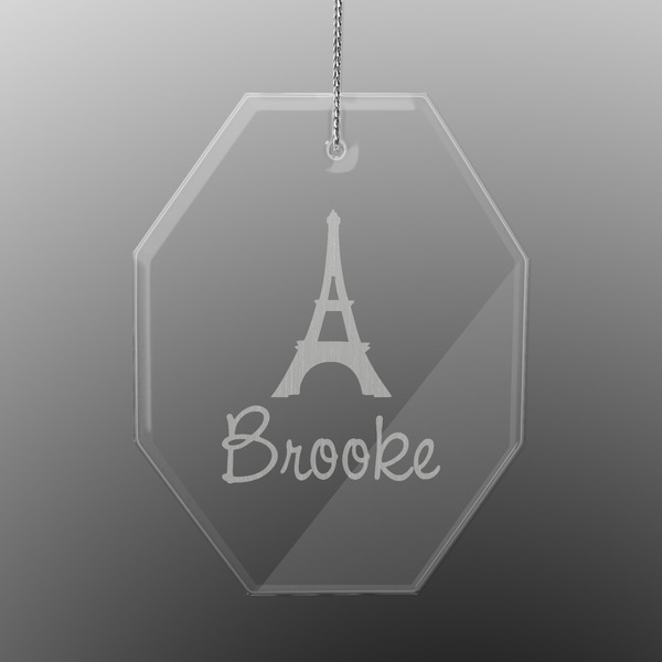 Custom Eiffel Tower Engraved Glass Ornament - Octagon (Personalized)