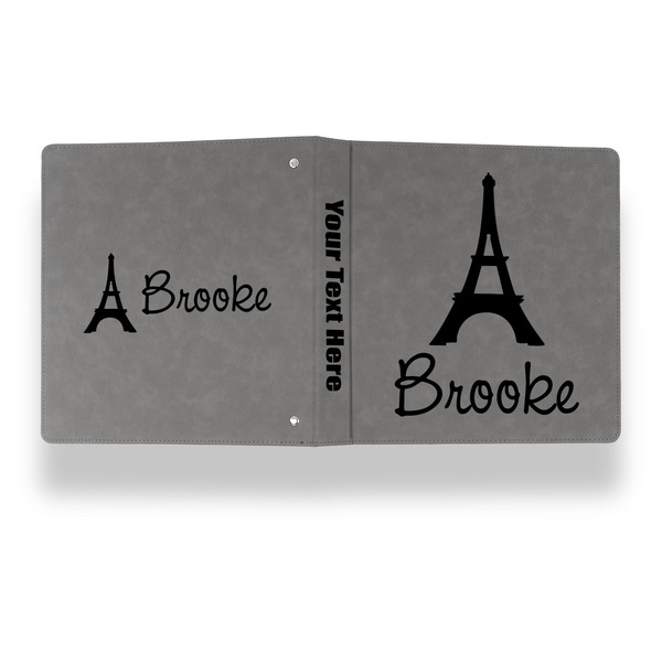 Eiffel Tower Leather Binder - 1" - Grey - Back Spine Front View