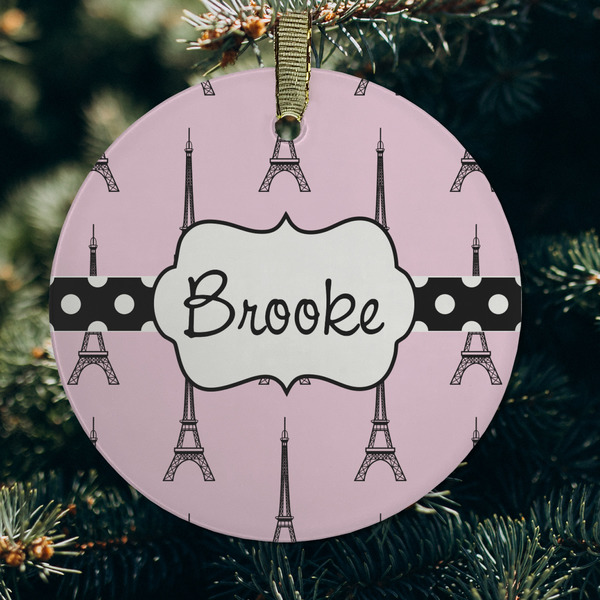 Eiffel Tower Frosted Glass Ornament - Round (Lifestyle)