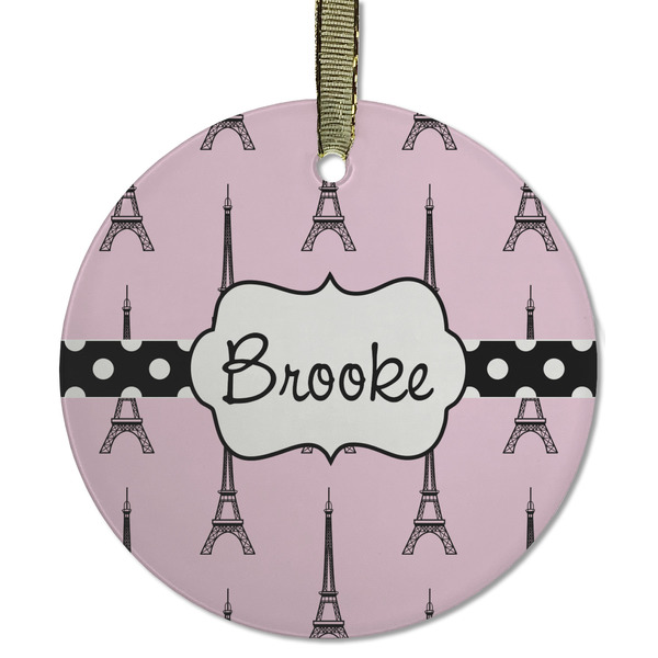 Custom Eiffel Tower Flat Glass Ornament - Round w/ Name or Text