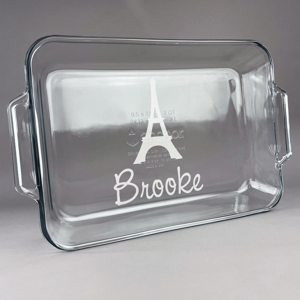 Custom Eiffel Tower Glass Baking Dish with Truefit Lid - 13in x 9in (Personalized)