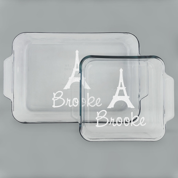 Custom Eiffel Tower Set of Glass Baking & Cake Dish - 13in x 9in & 8in x 8in (Personalized)