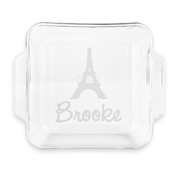 Eiffel Tower Glass Cake Dish with Truefit Lid - 8in x 8in (Personalized)