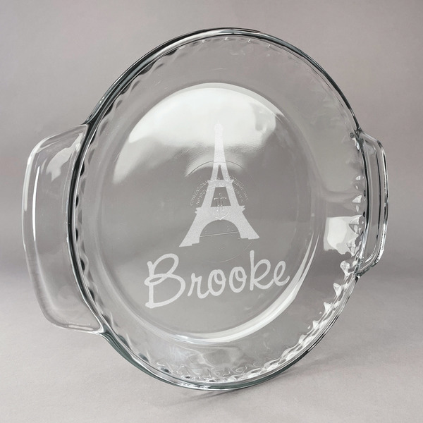 Custom Eiffel Tower Glass Pie Dish - 9.5in Round (Personalized)