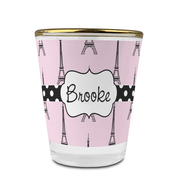 Eiffel Tower Glass Shot Glass - With gold rim - FRONT