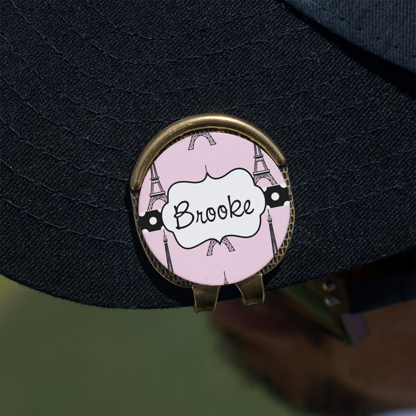 Eiffel Tower Golf Ball Marker Hat Clip - Gold - On Hat