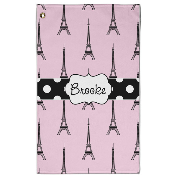 Custom Eiffel Tower Golf Towel - Poly-Cotton Blend w/ Name or Text