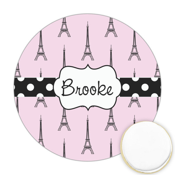 Custom Eiffel Tower Printed Cookie Topper - Round (Personalized)