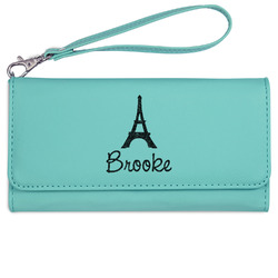 Eiffel Tower Ladies Leatherette Wallet - Laser Engraved- Teal (Personalized)