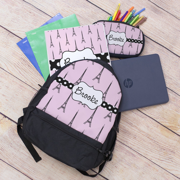 Eiffel Tower Large Backpack - Black - With Stuff