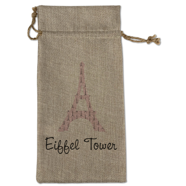 Eiffel Tower Large Burlap Gift Bags - Front