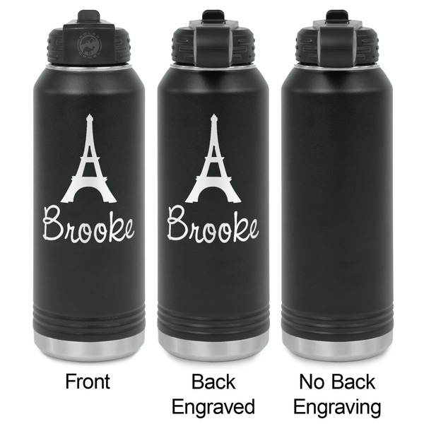 Eiffel Tower Laser Engraved Water Bottles - 2 Styles - Front & Back View
