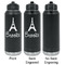 Eiffel Tower Laser Engraved Water Bottles - 2 Styles - Front & Back View