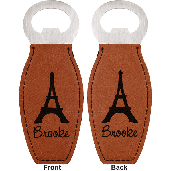 Eiffel Tower Leather Bar Bottle Opener - Front and Back