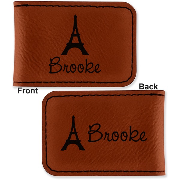 Eiffel Tower Leatherette Magnetic Money Clip - Front and Back