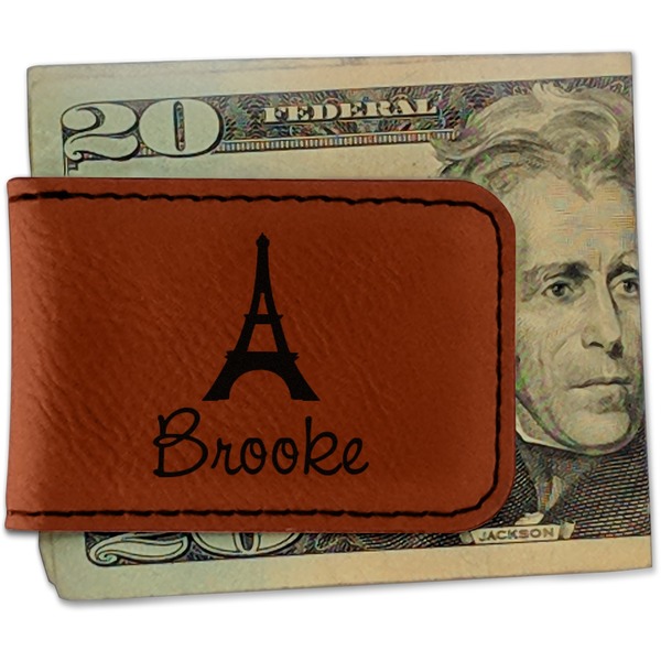 Custom Eiffel Tower Leatherette Magnetic Money Clip - Single Sided (Personalized)