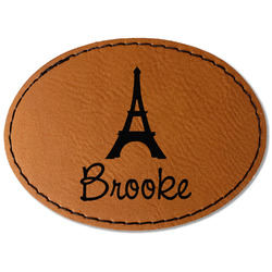 Eiffel Tower Faux Leather Iron On Patch - Oval (Personalized)